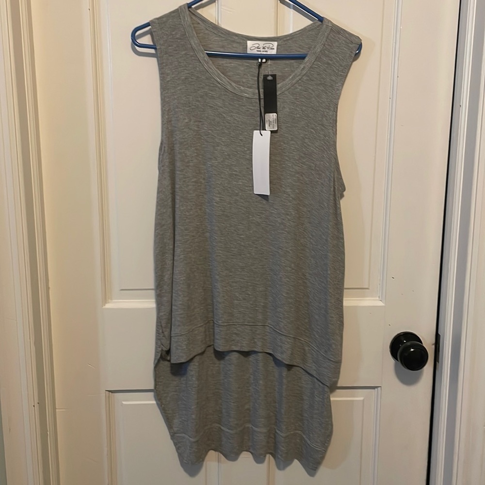 Feel The Piece Gray Scoop Neck Ribbed Tank Top‎ Hi-low Hem size M/L